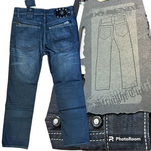 DO Denim Blue Black Straight Jeans size 34”x33” Zipper Pockets NWT